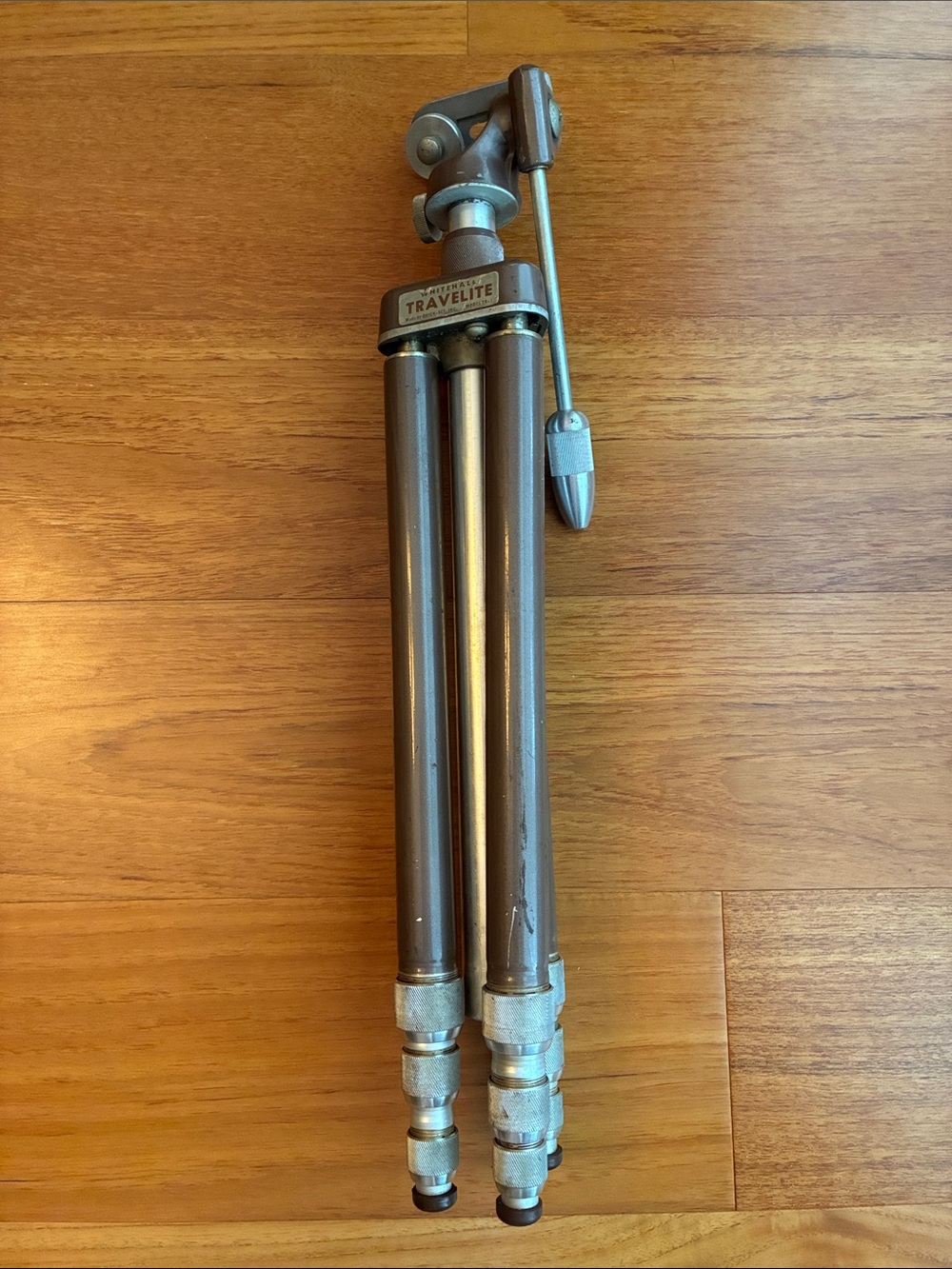 Vintage Brown and Silver Camera Tripod - Adjustable Support